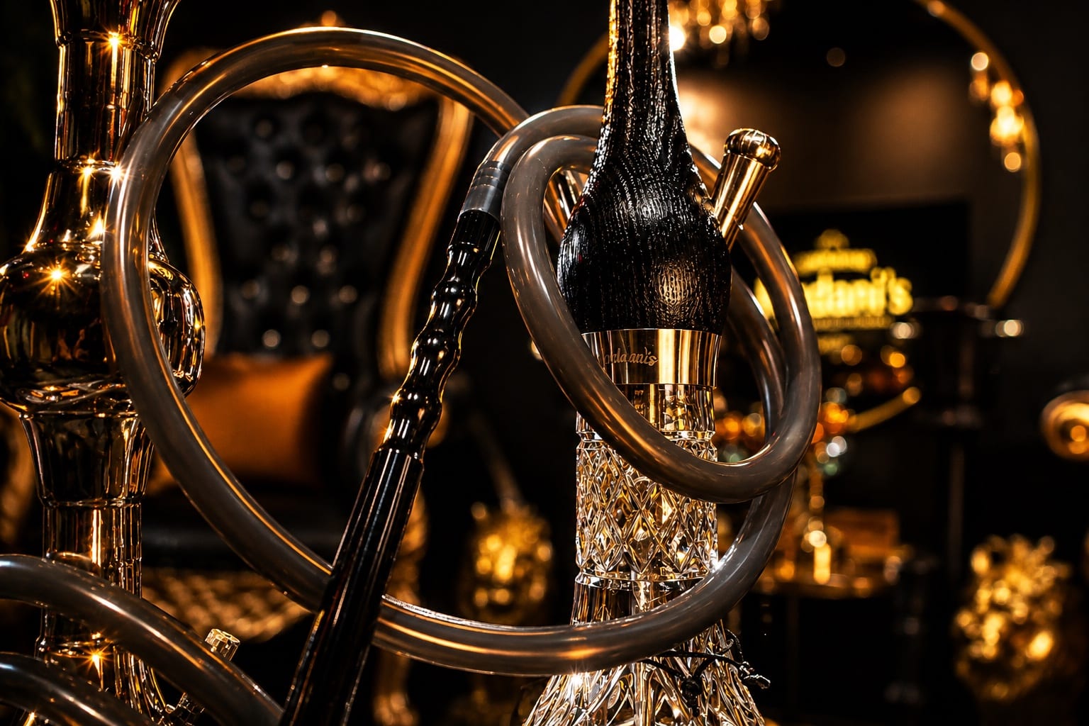 Madani's branded hookah under warm lounge lighting